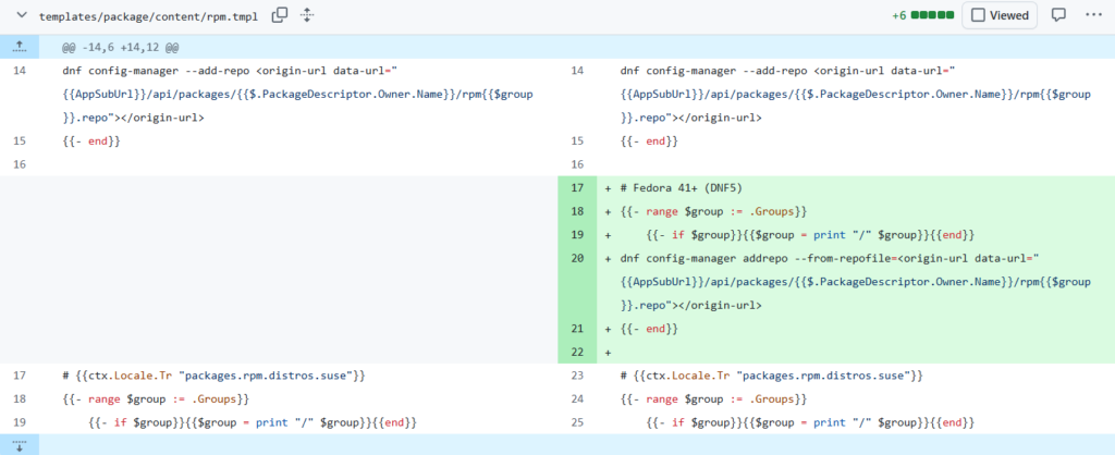 KakaoTalk_20260223_123843390 Gitea PR #36527 - RPM 템플릿에 DNF5 명령어 추가 diff